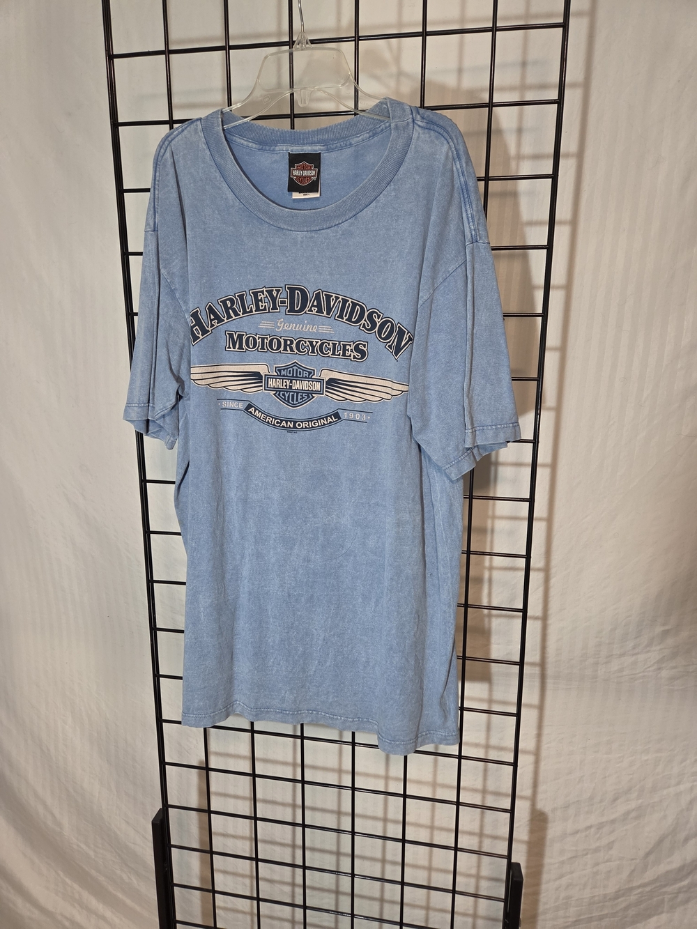 Harley-Davidson Light Blue Graphic Tee with Crest Logo